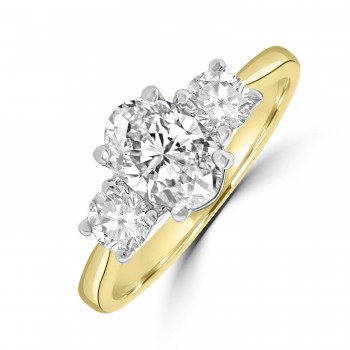18ct Gold and Platinum Three-stone Oval DSi2 Diamond ring