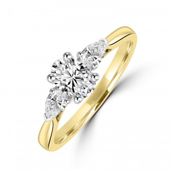 18ct Gold Platinum Oval 1.02ct Diamond and Pear Trilogy ring