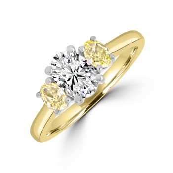 18ct Gold Platinum Oval White and Yellow Diamond Trilogy ring