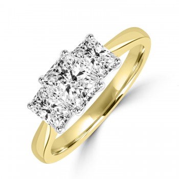 18ct Gold Platinum Radiant cut Diamond Trilogy ring