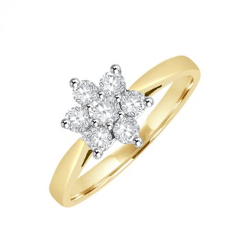 18ct Gold 7-Stone Diamond Flower Cluster Ring