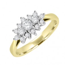 18ct Gold 15-stone Diamond Triple Cluster Ring