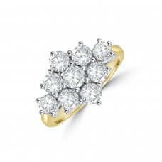 18ct Gold 9-stone 1.63ct Diamond Cluster Ring