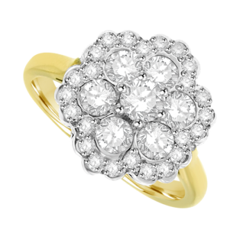 18ct Gold 7 Diamond Cluster Halo Ring