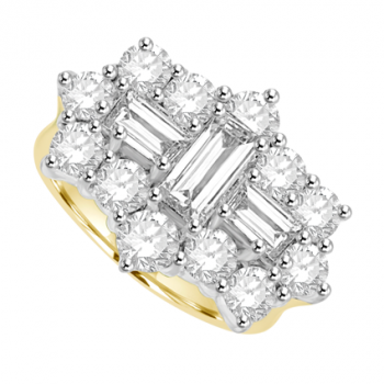 18ct Gold 15-stone Baguette 2.77ct Diamond Cluster Ring