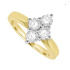 18ct Gold 4-Stone 2x2 Diamond Cluster Ring