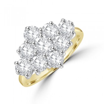 18ct Gold 9-stone 2.15ct Diamond 3x3 Cluster Ring
