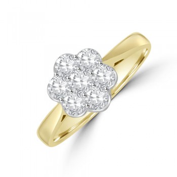 18ct Gold 7-stone .50ct Diamond Daisy Cluster Ring