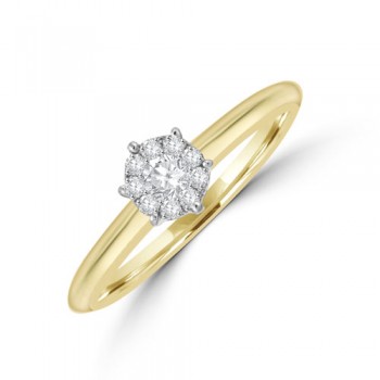 18ct Gold Solitaire Illusion .15ct Diamond Cluster Ring