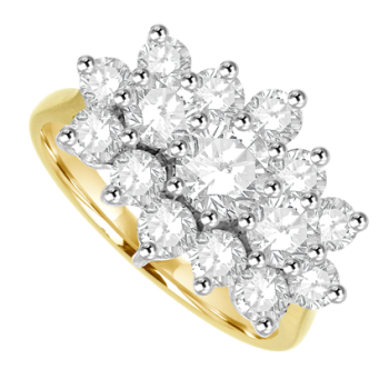 18ct Gold 15-stone 1.72ct Diamond Tri-cluster Ring