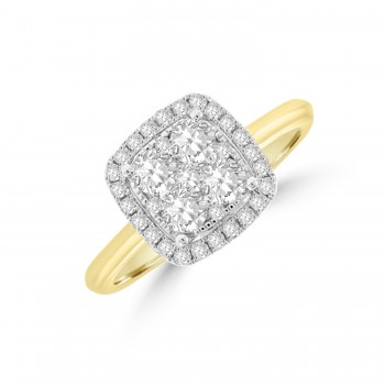 18ct Gold Illustion Diamond Cushion Halo Ring