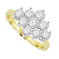 18ct Gold 9-stone 3x3 .90ct Diamond Cluster Ring