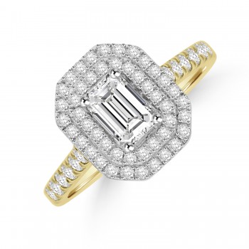 18ct Gold Emerald cut Diamond Double Halo Ring 18ct Gold Emerald cut Diamond Double Halo Ring