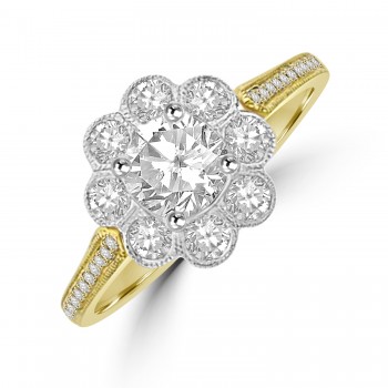 18ct Gold 9-stone 1.20ct Diamond Daisy Cluster Ring