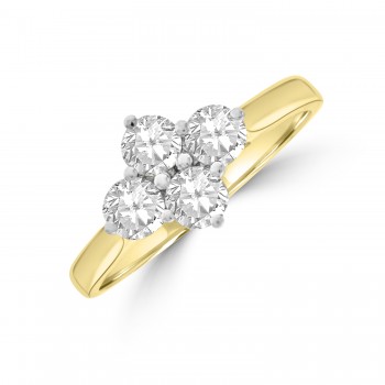 18ct Gold 4-stone 2x2 Diamond Cluster Wed fit Ring