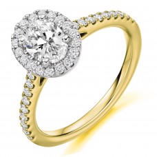 18ct Gold and Platinum Oval FSi2 Diamond Halo ring