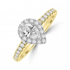 18ct Gold and Platinum Pear GSi1 Diamond Halo Ring