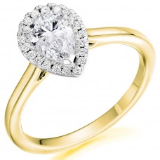 18ct Gold and Platinum Pear ESi1 Diamond Halo Ring
