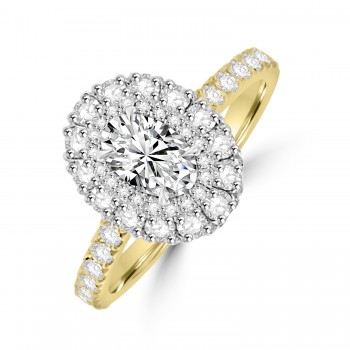 18ct Gold and Platinum Oval DSi1 Diamond Double halo ring