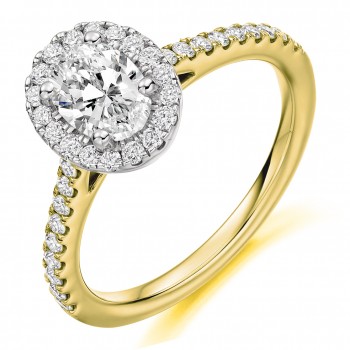 18ct Gold and Platinum Solitaire Oval FSi1 Diamond Halo ring