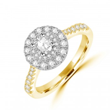 18ct Gold and Platinum ESi1 Diamond round double halo ring