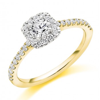 18ct Gold and Platinum Solitaire DSI1 Diamond Cushion Halo ring