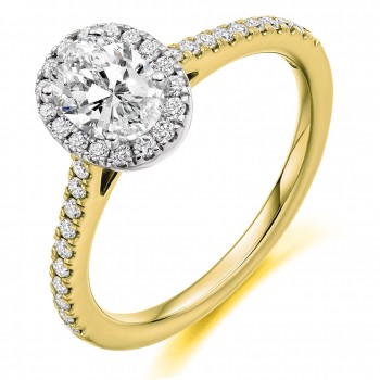 18ct Gold and Platinum Oval DSi1 Diamond Halo ring