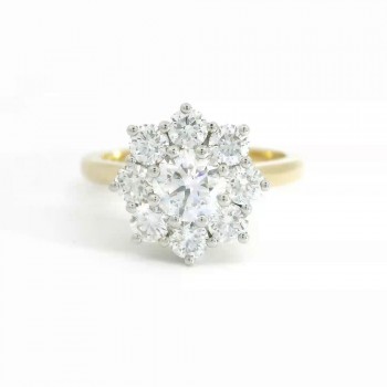 18ct Gold Platinum 9-stone ESi1 Diamond Daisy cluster ring