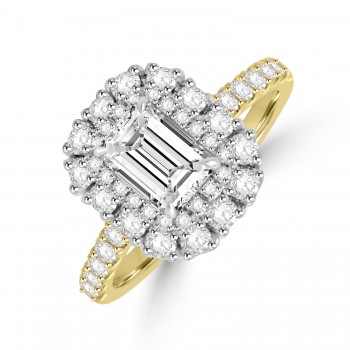 18ct Gold Platinum Emerald cut DSI2 Diamond Double Halo ring