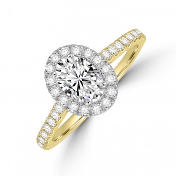 18ct Gold Platinum Oval GSi2 Diamond Halo ring