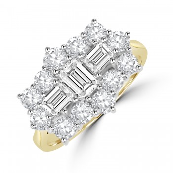 18ct Gold Baguette 1.97ct Diamond Cluster ring