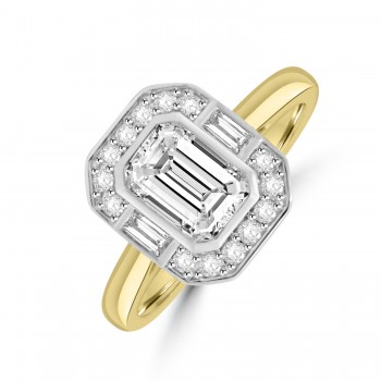 18ct Gold Platinum Emerald cut Diamond Baguette Halo ring 18ct Gold Platinum Emerald cut Diamond Baguette Halo ring