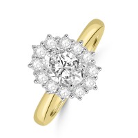 18ct Gold Platinum Oval DSi1 Diamond Vintage Cluster ring