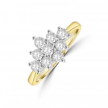18ct Gold Nine Diamond Cluster ring
