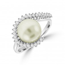 18ct White Gold Cultured Pearl & Diamond Dress Ring