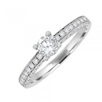 18ct Wh Solitaire Diamond Ring with Diamond set Shoulders