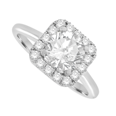 18ct White Gold Diamond Solitaire Cushion Halo Ring