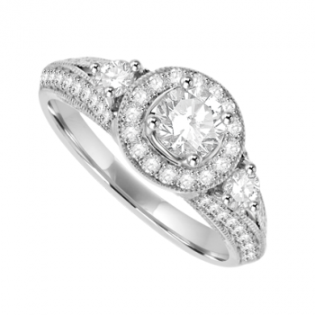 18ct White Gold Solitaire Diamond Art Deco Cluster Ring