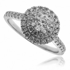 18ct White Gold Solitaire Diamond Double Halo Ring