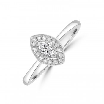 18ct White Gold Marquise Halo Ring