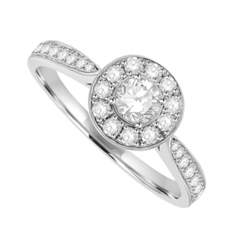 18ct White Gold Diamond Solitaire Halo Ring