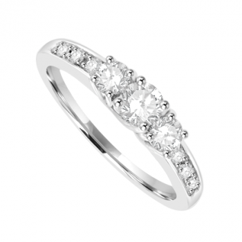 18ct White Gold 3-stone Diamond Ring with set shoulders