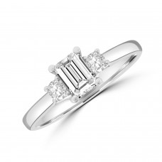 18ct White Gold Emerald cut Three-Stone Ring.