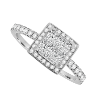 18ct White Gold Princess cut Diamond Quad Halo ring