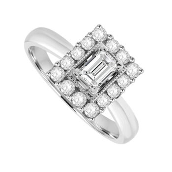18ct White Gold 15-stone Emerald cut Diamond Cluster Ring
