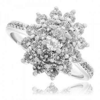 18ct White Gold Oval Diamond Cluster ring
