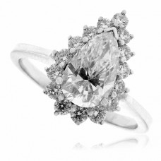 18ct White Gold 16-Stone Pear cut Diamond Cluster Ring