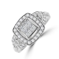 18ct White Gold Princess cut Diamond Trilogy cluster ring