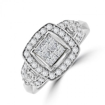 18ct White Gold Princess cut Diamond Trilogy cluster ring
