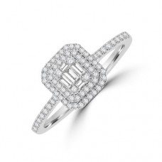 18ct White Gold Baguette .32ct Diamond Cluster Halo Ring